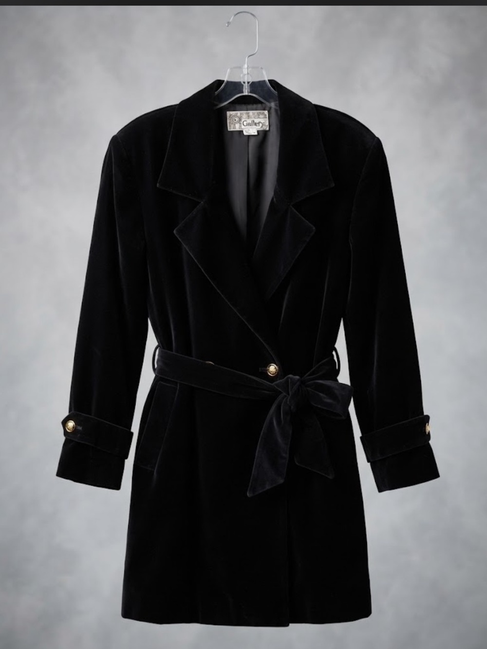 Vintage Gallery Black Velvet Formal Double Breasted Drop Shoulder  80’s Coat L